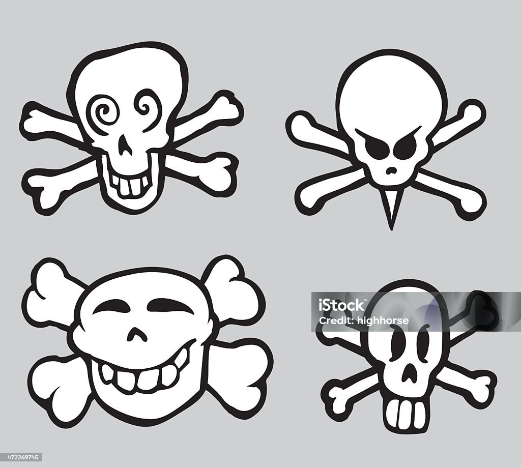 Quatre crânes et des os - clipart vectoriel de Art libre de droits