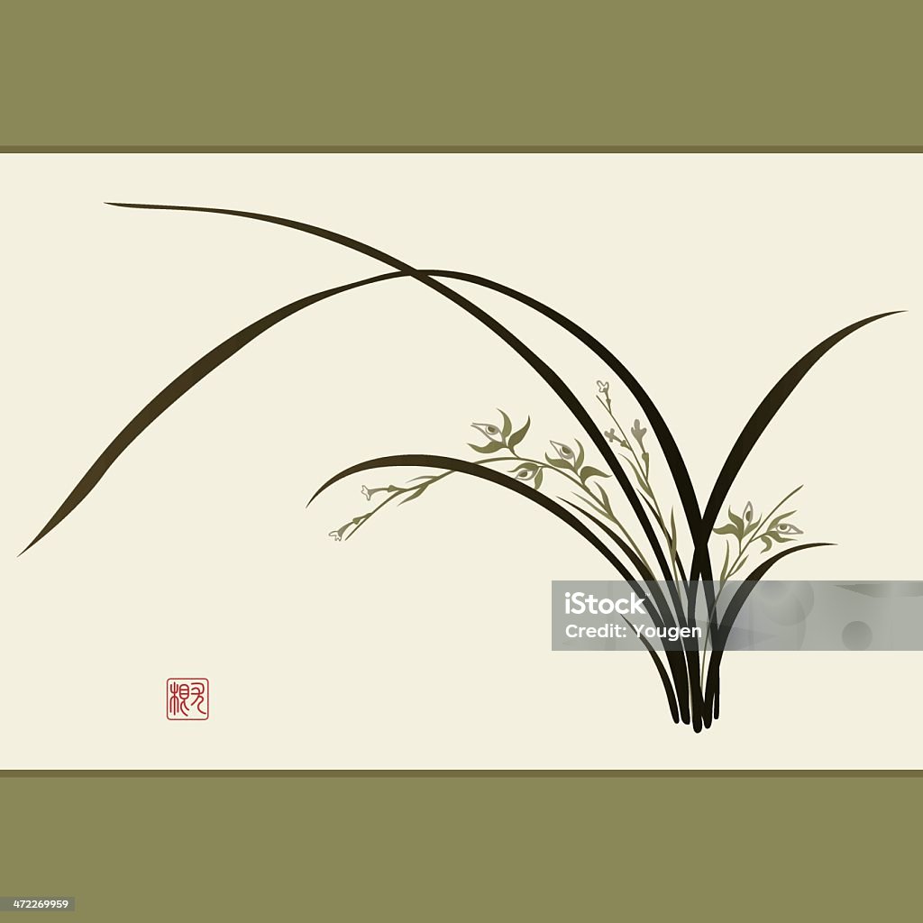 Wild orchid in the Chinese style (vector) The vector is made from picturesque work. Art stock vector