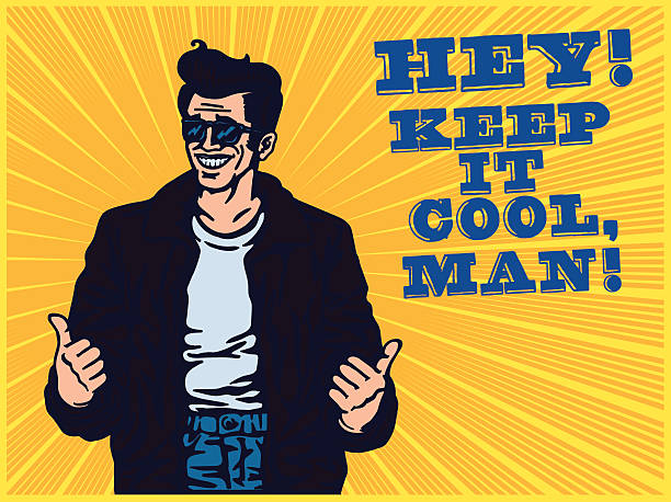 Stay cool! Dude leather jacket rockabilly pompadour hairstyle thumbs up Stay cool! Dude in leather jacket and rockabilly pompadour hairstyle making thumbs up gesture, cool guy, stylish vintage man rockabilly hair men stock illustrations