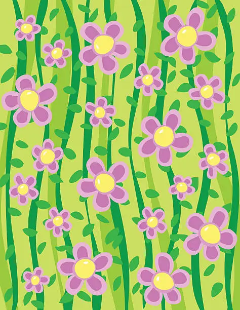 Vector illustration of Pink Flowers on Grass