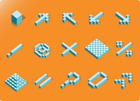 Series 3 of vector cubic icons with reflection and shadow.