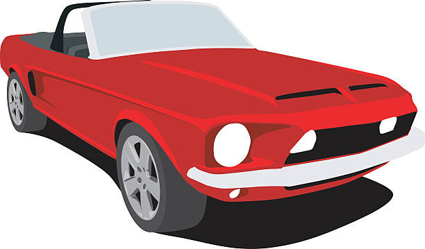 ilustraciones, imágenes clip art, dibujos animados e iconos de stock de rojo mustang convertible - shelby