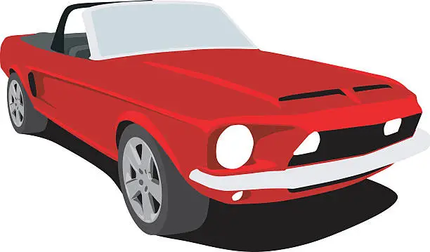 Vector illustration of Red Mustang Convertible