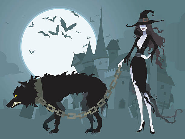 illustrations, cliparts, dessins animés et icônes de sexy sorcière quelques animaux wolf - sensuality halloween witch devil