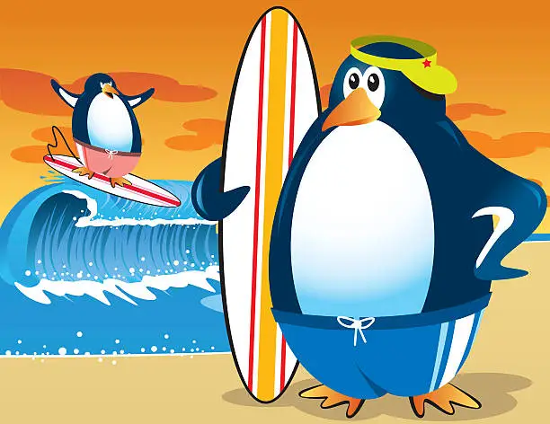 Vector illustration of Penguin Summer Vacation
