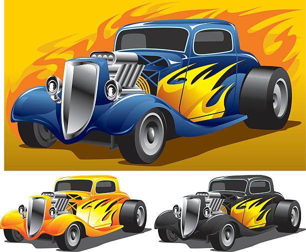 illustrazioni stock, clip art, cartoni animati e icone di tendenza di super hot rod - porsche classic sports car obsolete
