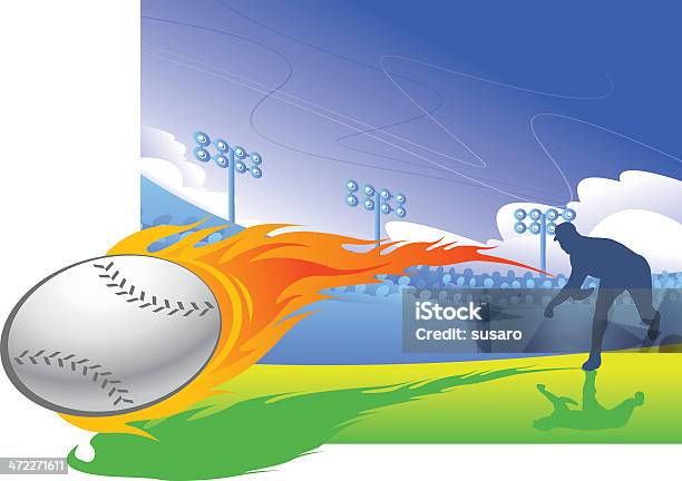 Firery Fastball - Stockowe grafiki wektorowe i więcej obrazów Boisko do baseballu - Boisko do baseballu, Baseball, Piłka do baseballu