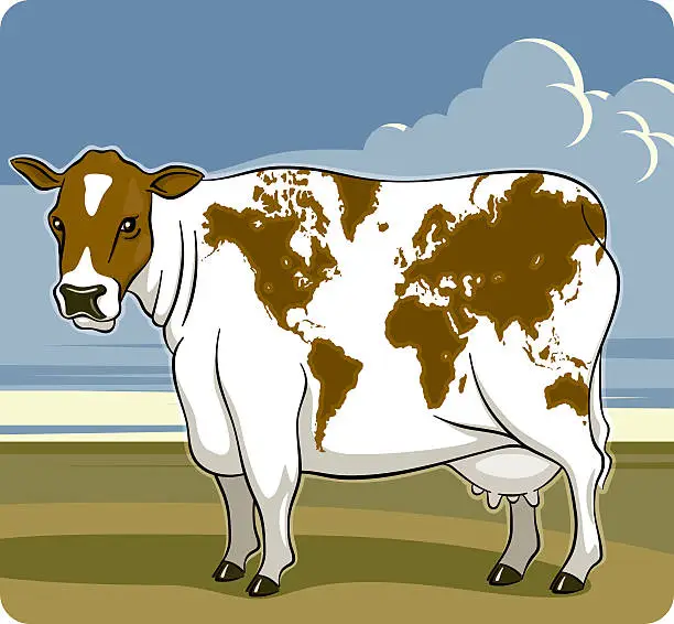 Vector illustration of World Map Cow