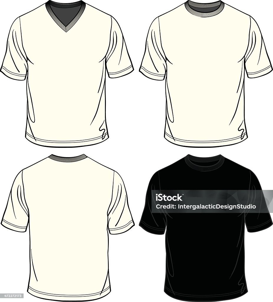 Blank Men's T-shirts [b][url=http://www.istockphoto.com/file_search.php?action=file&lightboxID=3380022]Click here to visit my garment lightbox:[/url][/b] men's and women's SS tees, LS tees and hoodies, all easily customizable.

[b]Included in this layered file:[/b]
&gt; V-neck and crew neck versions.
&gt; Back view.
&gt; Black versions of all three views.  [b][i]The black versions are included in both the AI and EPS files as separate layers underneath the white tees.  Make sure you open your Layers Palette to find them.[/i][/b]
&gt; All bodies have solid fills for easy colorup.
&gt; The rib detail in the collars is separate and can be easily deleted if you don't want it.
&gt; Same goes for the stitching details.
&gt; The interior necks have a separate shape for a darker color.  Again, very easy to change or eliminate.

[i]Don't settle for cookie-cutter tees![/i]  These shirts have some life to them, with a filled out, on the body look.  The illustrations are very clean, with thick-to-thin linework.  Well organized in layers in the Illustrator CS2 file that's included along with the EPS.

[b]Long sleeve version:[/b]

[url=http://www.istockphoto.com/file_closeup.php?id=3123895][img]http://www.istockphoto.com/file_thumbview_approve.php?size=1&id=3123895[/img][/url]

[b]Women's tee:[/b]

[url=http://www.istockphoto.com/file_closeup.php?id=2369632][img]http://www.istockphoto.com/file_thumbview_approve.php?size=1&id=2369632[/img][/url]

[b]Check out my vector lightbox:[/b]
[url=http://www.istockphoto.com/file_search.php?action=file&lightboxID=173880][img]http://www.intergalacticdesignstudio.com/pigpen/iStock/lightbox-vector-380v2.jpg[/img]
[/url] Arts Culture and Entertainment stock vector