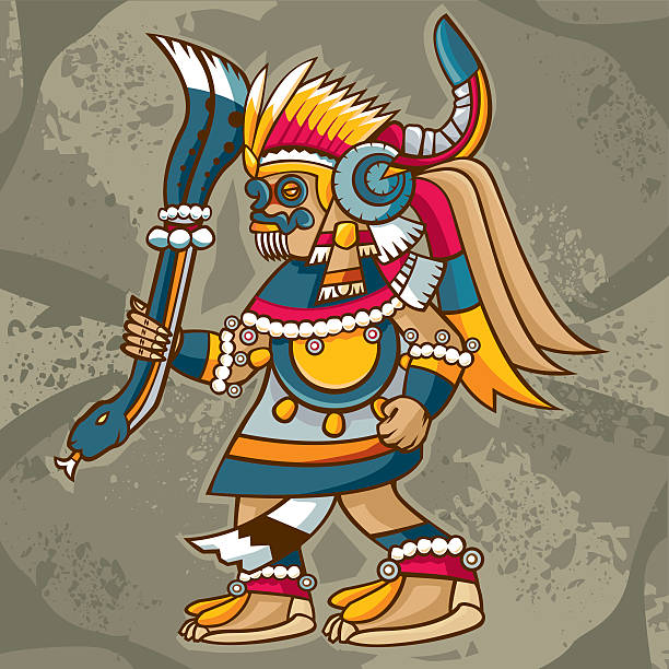 ilustraciones, imágenes clip art, dibujos animados e iconos de stock de tlaloc (mexicana dios de lluvia y fertilidad - guerrero azteca