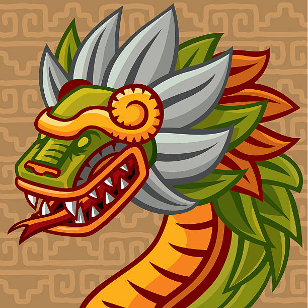 ilustraciones, imágenes clip art, dibujos animados e iconos de stock de observe quetzalcóatl (mexicana serpiente dios - guerrero azteca