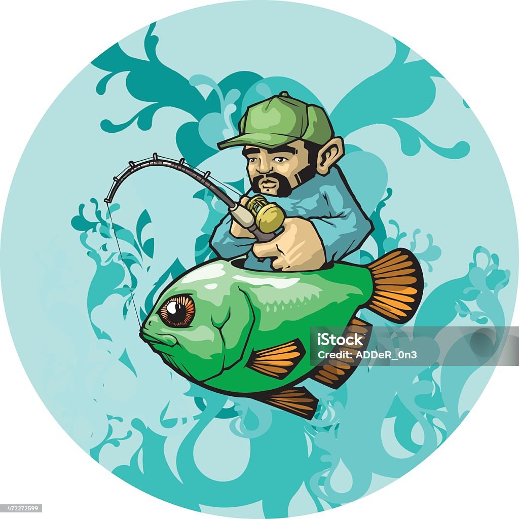 Fisherman Vector illustration of a fisherman riding in the fish he caught. Graffiti stock vector