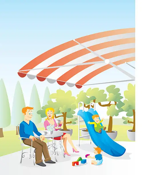 Vector illustration of Parents Having Coffee While Children Play on Playground