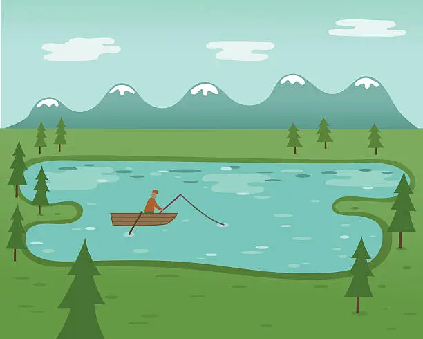 Vector illustration of Out Fishing