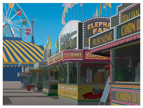 A highly detailed vector illustration of a carnival.