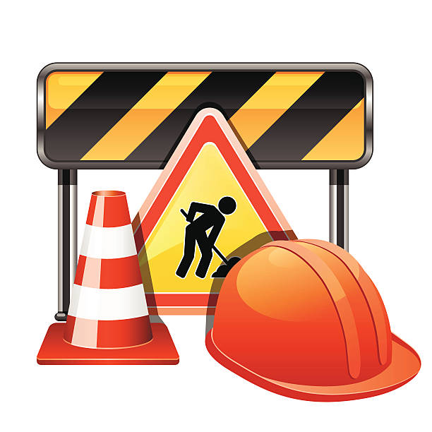 Road construction Illustration of road construction hardhat roadblock boundary barricade stock illustrations