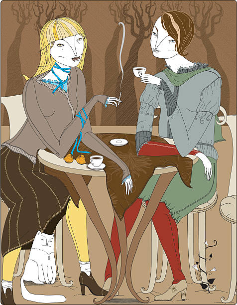 ilustrações, clipart, desenhos animados e ícones de outono de café - girl talk