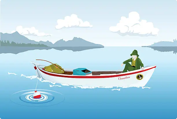 Vector illustration of Fisherman and the Lake