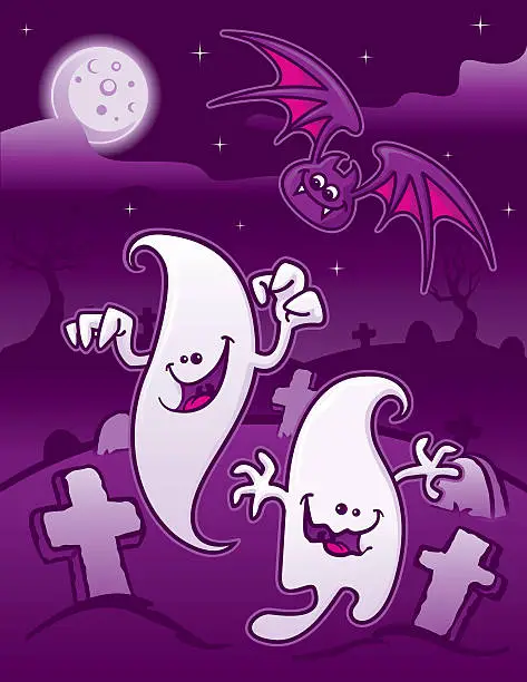 Vector illustration of Halloween Monsters at the Graveyard