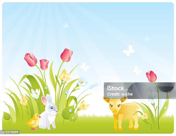 Ilustración de Fondo De Primavera Con Flores Y Aminal Cubs y más Vectores Libres de Derechos de Borde - Borde, Cordero - Animal, La mañana