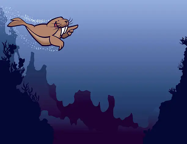 Vector illustration of Walrus pointing