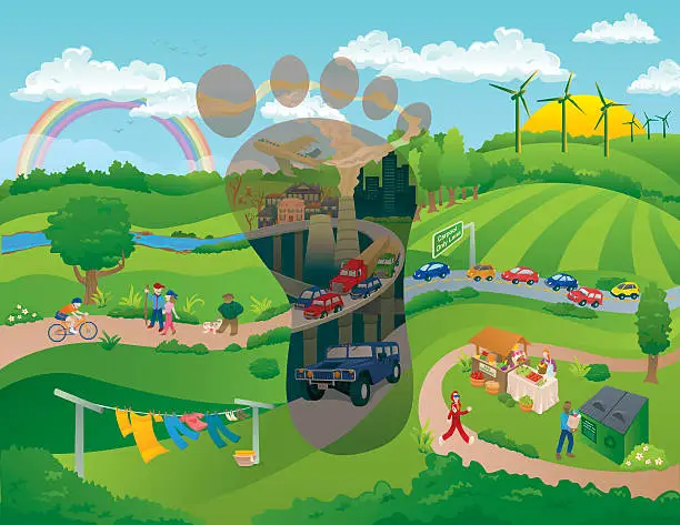 Vector illustration of Carbon Footprint and green world