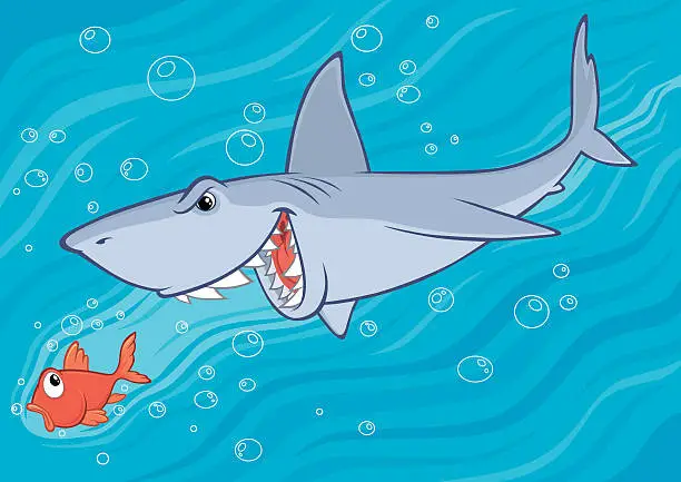 Vector illustration of Shark Hunts Small Fish