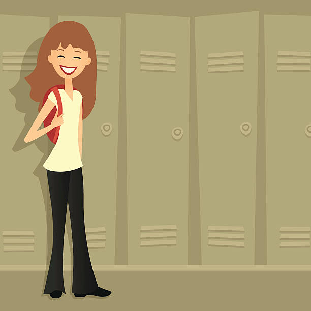 девушка напротив школа шкафчики, в ретро стиле - locker high school student student backpack stock illustrations