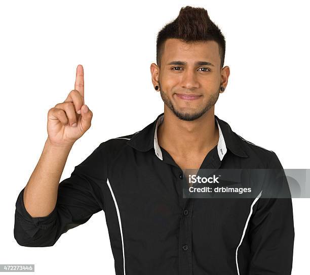 Smiling Young Man Showing One Finger Stock Photo - Download Image Now - Indian Ethnicity, Men, Only Men