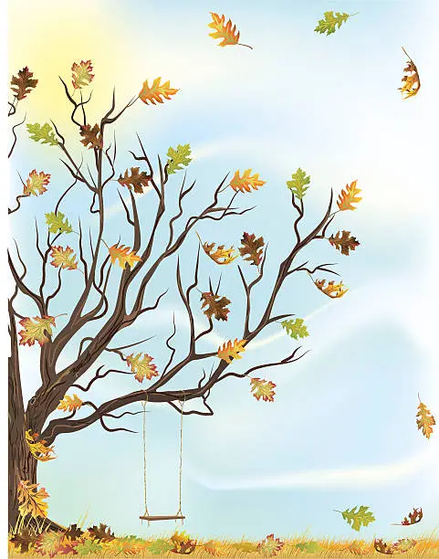 Vector illustration of Windy Day Tree