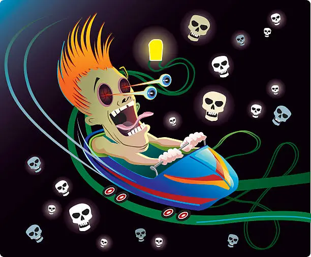 Vector illustration of Spooky Roller Coaster Ride