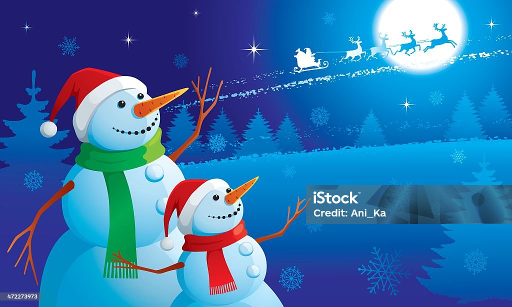 Cartão de saudação de Natal com bonecos de neve - Royalty-free Banda desenhada - Produto Artístico arte vetorial