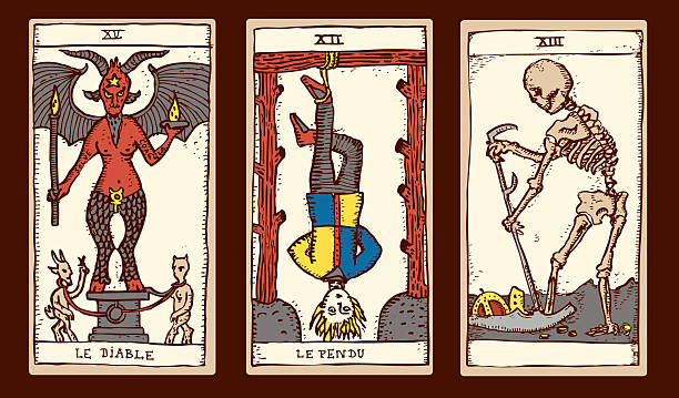 trzy karty tarota - tarot stock illustrations