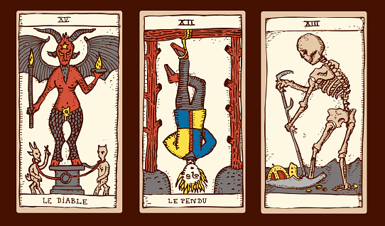 Claire Genveje Bekostning Three Tarot Cards Stock Illustration - Download Image Now - Tarot Cards,  Death, Devil - iStock