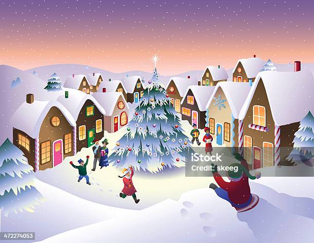 Christmas Town Stock Vektor Art und mehr Bilder von Weihnachten - Weihnachten, Dorf, Landschaft