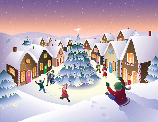 ilustrações, clipart, desenhos animados e ícones de cidade natal - christmas season christmas tree nostalgia