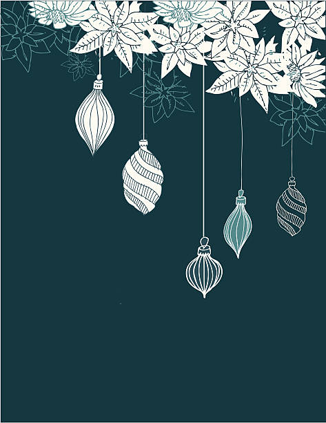 White poinsettia and ornaments vector art illustration