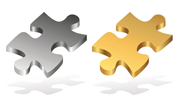 puzzle stücke - puzzle part of gold jigsaw piece stock-grafiken, -clipart, -cartoons und -symbole