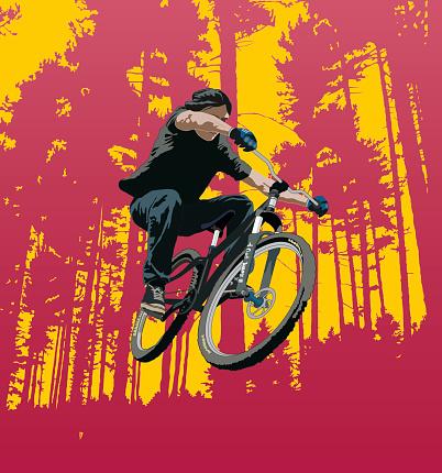 Vector illustration of a Mountain Biker in mid air.