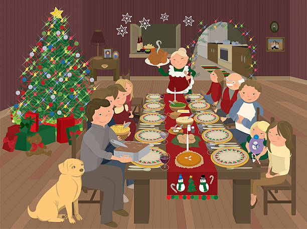 Christmas Eve Dinner at Grandma's House vector art illustration