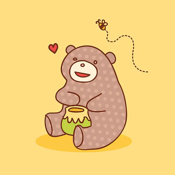 Vector illustration of Mr. Bear stealing honey