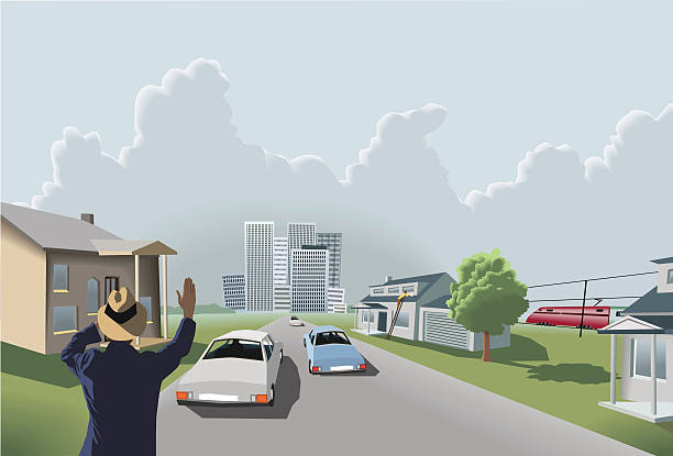 Suburbs and the city vector art illustration