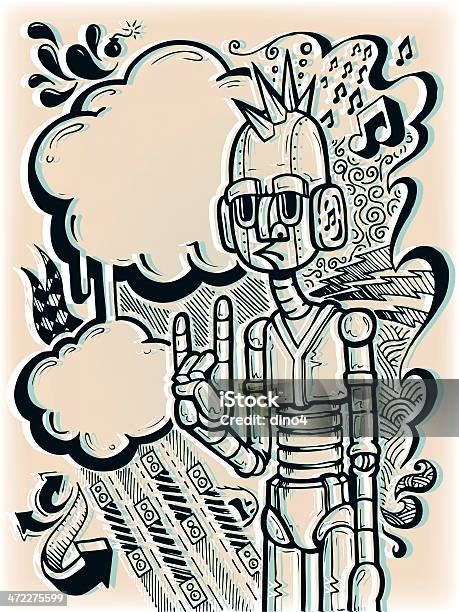 Rockbot - Immagini vettoriali stock e altre immagini di Graffiti - Graffiti, Punk, Robot