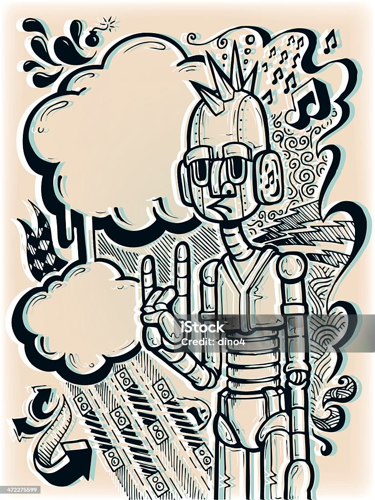 Rockbot A robot rocks out the music programmed in his head. (Large JPG & SVG included with download.) Graffiti stock vector