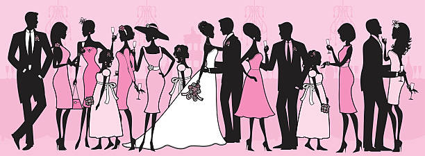 ilustraciones, imágenes clip art, dibujos animados e iconos de stock de fiesta de bodas - toast party silhouette people