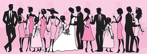 ilustrações de stock, clip art, desenhos animados e ícones de festa de casamento - wedding bride wedding reception silhouette