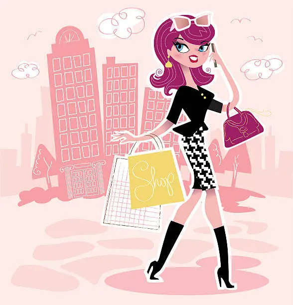 Vector illustration of Woman Shopping in the City