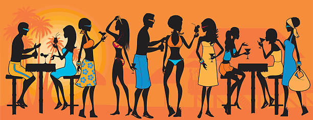 beach party personen - swimming trunks swimwear clothing beach stock-grafiken, -clipart, -cartoons und -symbole