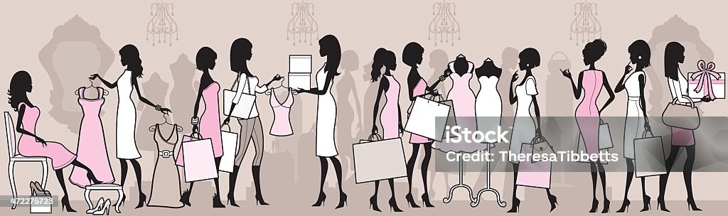 Senhoras de compras - Vetor de Butique royalty-free