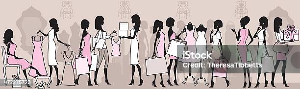 Senhoras De Compras - Arte vetorial de stock e mais imagens de Boutique - Boutique, Comércio - Consumismo, Fazer Compras